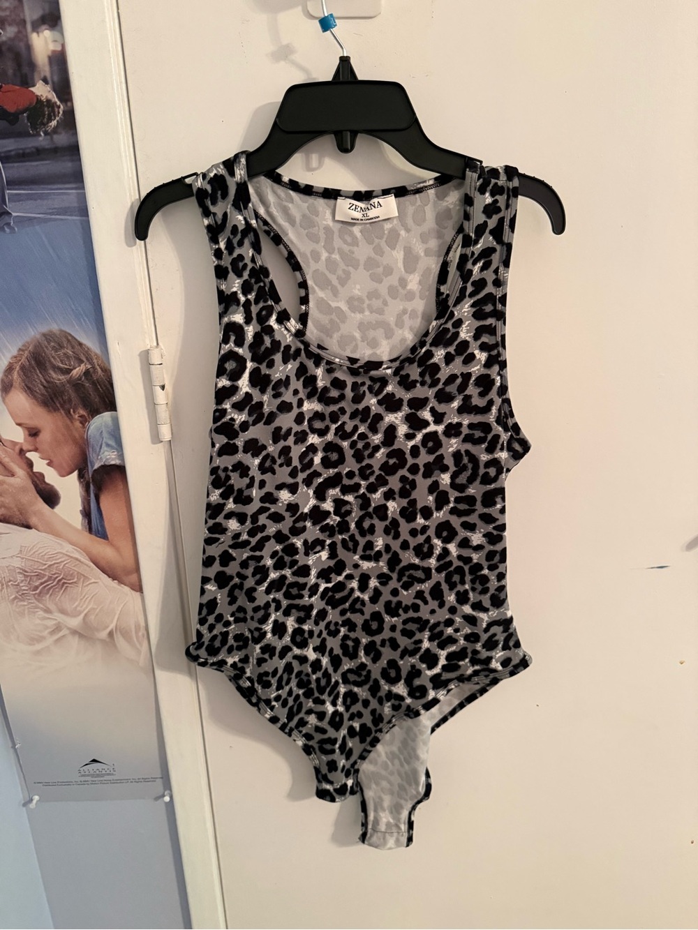 Zenana Outfitters Grey and Black Leopard Print Bandeau Bodysuit